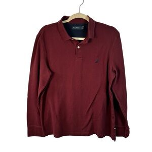 Nautica Polo Shirt Men’s Burgundy Long Sleeved Casual Collegiate Activewear